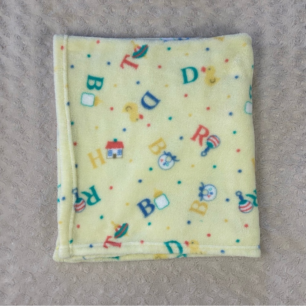 Little Beginnings Yellow Alphabet Baby Blanket ABC Blue Green Polka Dots Letters